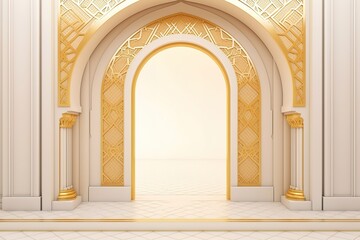 Fototapeta na wymiar Ramadan kareem or eid al fitr, background with golden arch, with golden arabic pattern, background for holy month of muslim community Ramadan Kareem Generative AI