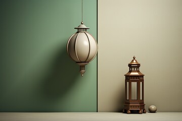 Golden Lantern with gold pattern design decoration Islamic style Generative AI