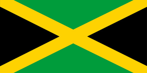 Close-up of black, yellow and green national flag of Caribbean country of Jamaica. Illustration made March 1st, 2024, Zurich, Switzerland.