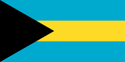 Close-up of black, blue and yellow national flag of Caribbean country of Bahamas. Illustration made March 1st, 2024, Zurich, Switzerland.