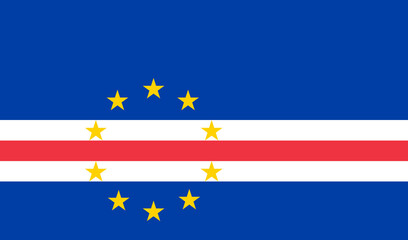 Close-up of blue, white, red and yellow national flag of African country of Cape Verde with stars. Illustration made March 1st, 2024, Zurich, Switzerland.