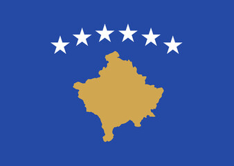 Close-up of red, golden and white national flag of European country of Kosovo with white stars. Illustration made March 1st, 2024, Zurich, Switzerland.