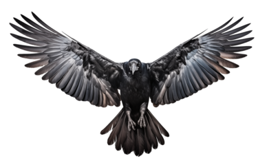 Flying crow isolated on transparent background. Generative AI.