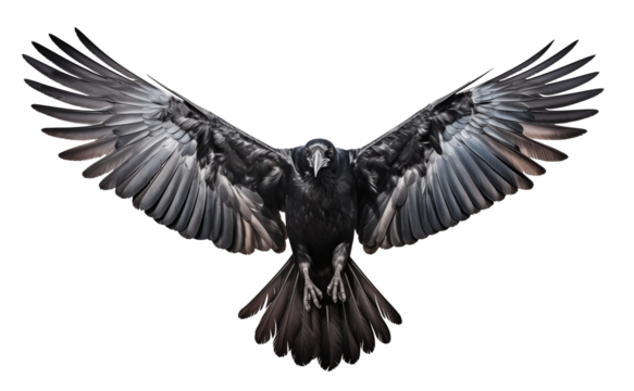 Flying crow isolated on transparent background. Generative AI.
