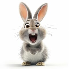 Obraz premium Funny white rabbit character on white background, Easter bunny. 