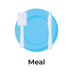Fork and knife with plate denoting meal vector design
