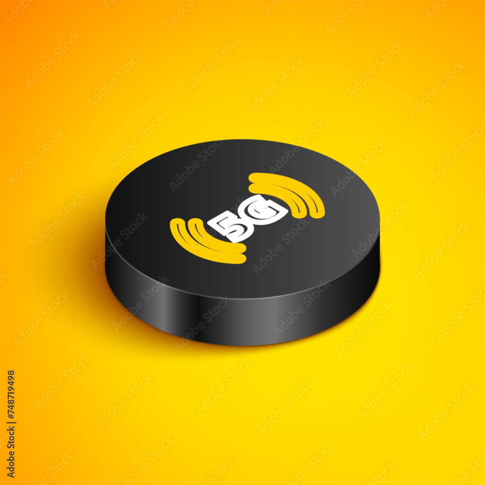 Poster isometric line 5g new wireless internet wifi connection icon isolated on yellow background. global n