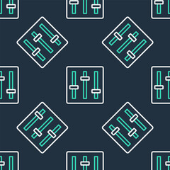 Line Sound mixer controller icon isolated seamless pattern on black background. Dj equipment slider buttons. Mixing console. Vector