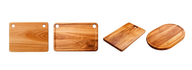Set of wooden cutting board isolated on transparent background.