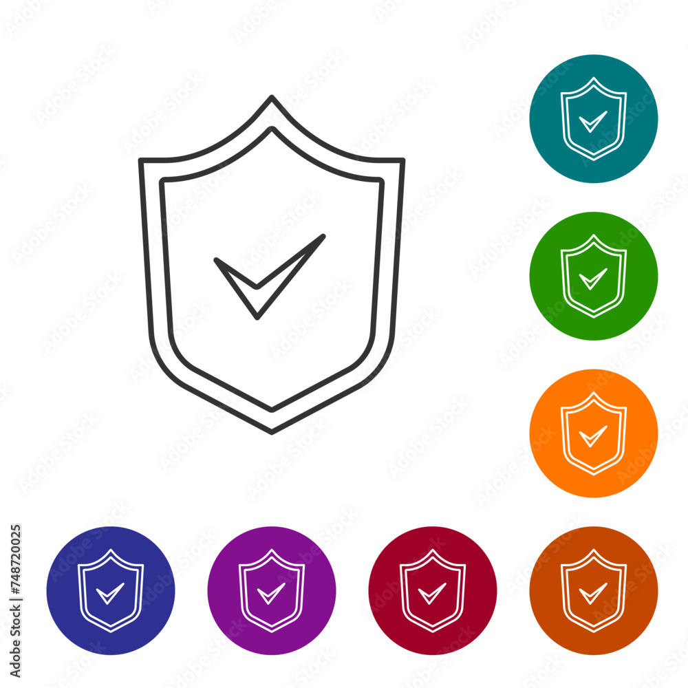 Poster black line shield with check mark icon isolated on white background. security, safety, protection, p