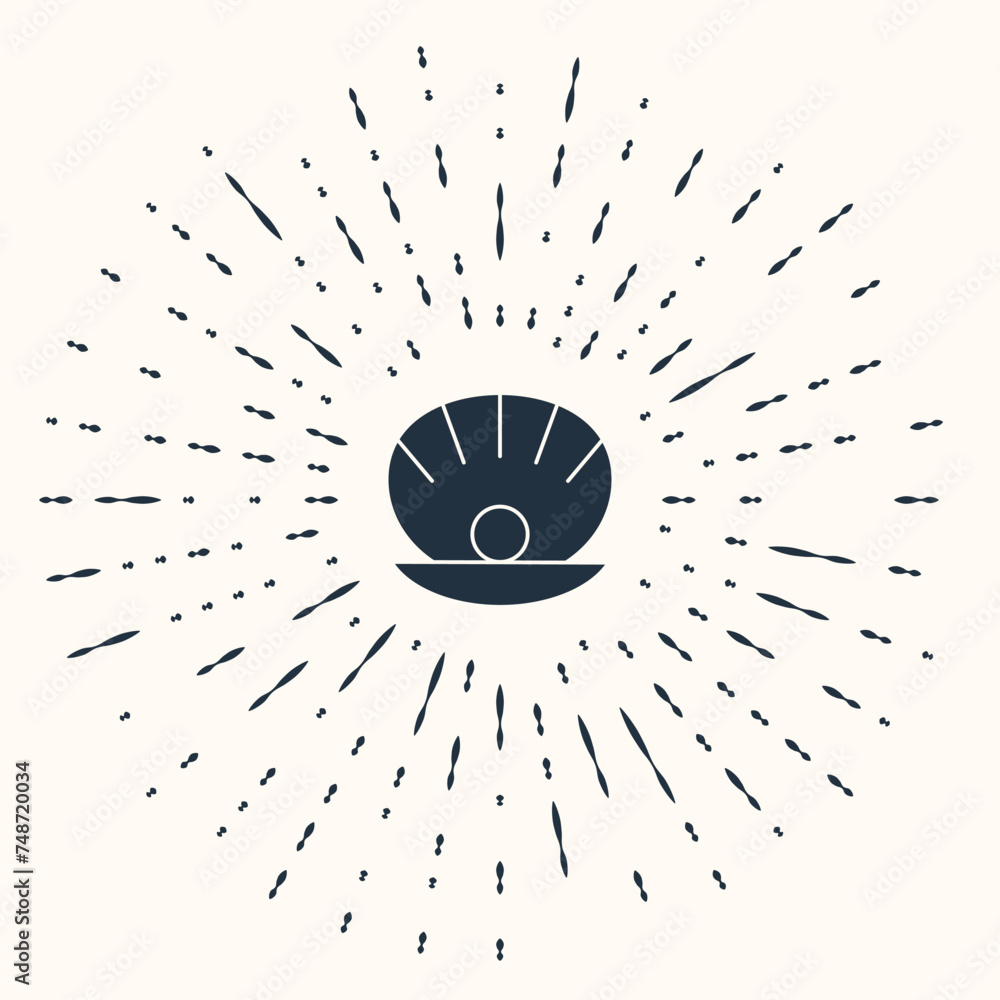 Poster grey natural open shell with pearl icon isolated on beige background. scallop sea shell. seashell si