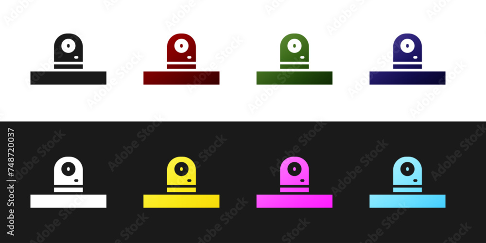 Poster set security camera icon isolated on black and white background. vector