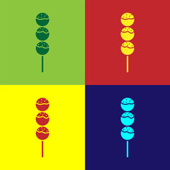 Pop art Takoyaki on a stick icon isolated on color background. Japanese street food. Vector.