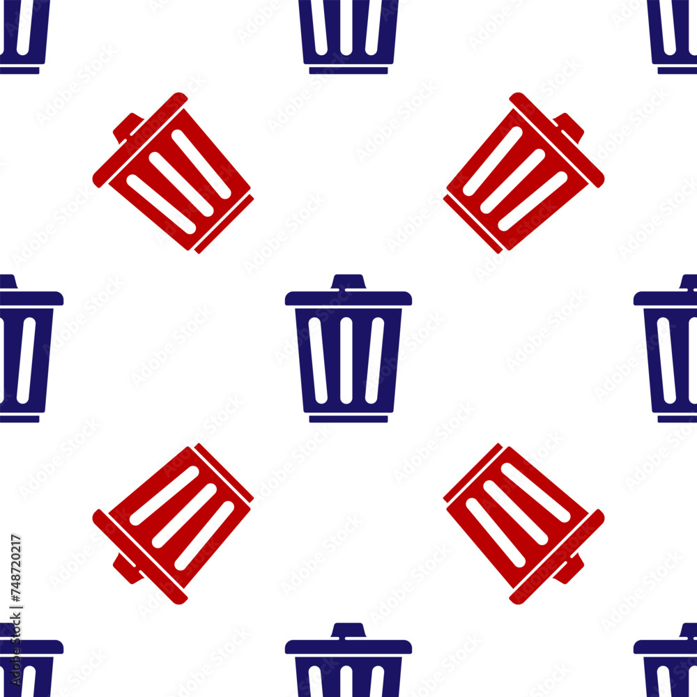 Poster blue and red trash can icon isolated seamless pattern on white background. garbage bin sign. recycle