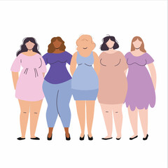 A group of plus size women, body positive vector illustration