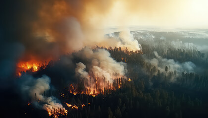 Fototapeta na wymiar Terrible fire in the forest , Environmental eco safe Conservation
