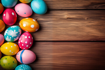 Fototapeta na wymiar Easter eggs on a wooden background