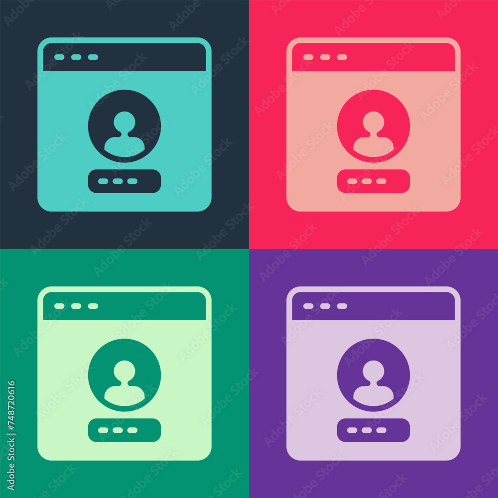 Aufkleber pop art create account screen icon isolated on color background. vector