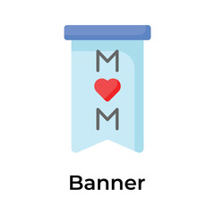 Mothers day banner with heart, flat icon of mothers day celebration banner
