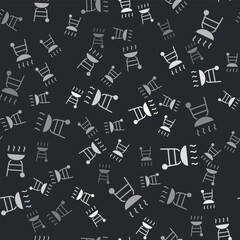 Grey Barbecue grill icon isolated seamless pattern on black background. BBQ grill party. Vector
