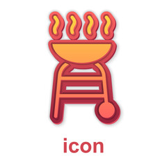 Gold Barbecue grill icon isolated on white background. BBQ grill party. Vector