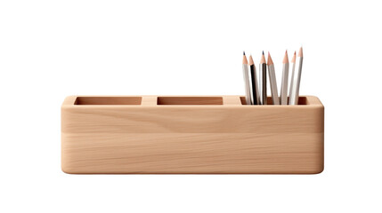 Modern Wooden Desk Organizer Concept on white background