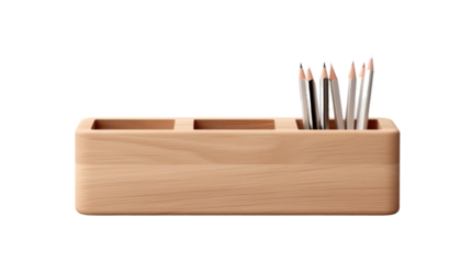 Modern Wooden Desk Organizer Concept on white background