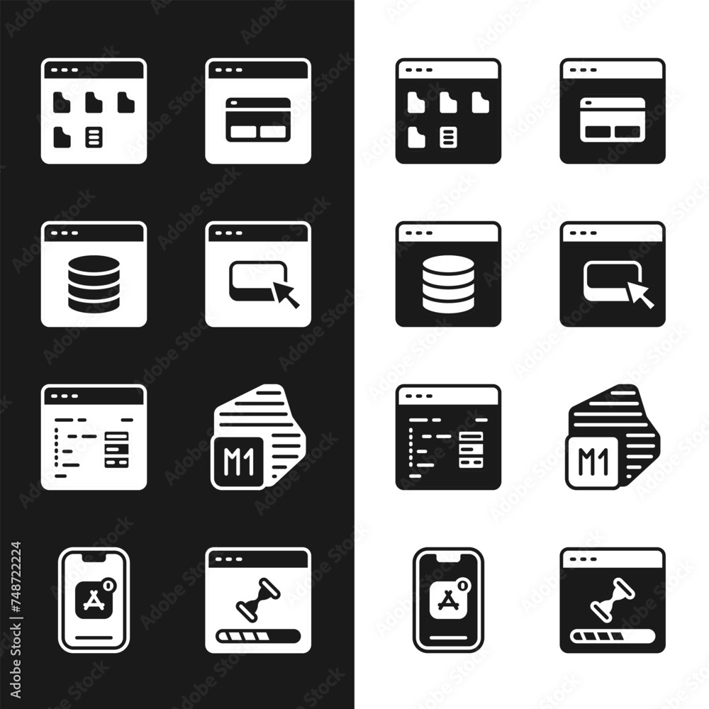 Poster set browser files, server, data, web hosting, search engine, software, processor, loading data windo
