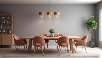 Dining room interior design isolated on transparent background.3d rendering 