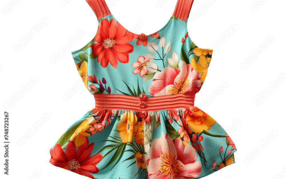 Wall mural Playful and Colorful Romper with Tropical Print on white background