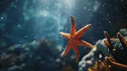 marine wildlife photography: closeup of starfish in deep sea environment