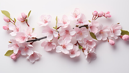 branches of cherry blossoms on a white background. 