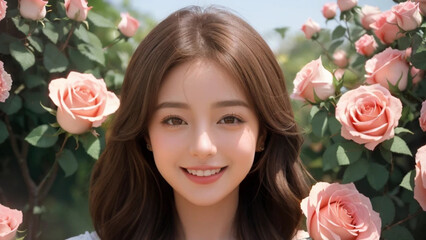 薔薇に囲まれた美しい女性｜Generative AI

