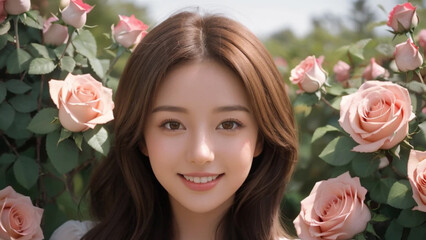 薔薇に囲まれた美しい女性｜Generative AI

