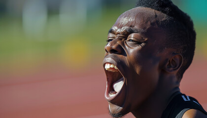 Athlete's exultant moment after achieving a personal best