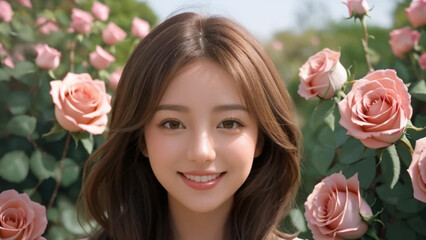 薔薇に囲まれた美しい女性｜Generative AI

