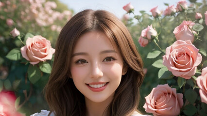 薔薇に囲まれた美しい女性｜Generative AI

