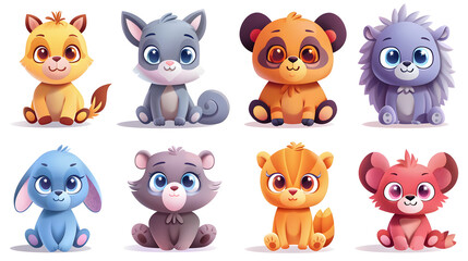 colorful set of little cartoon animals characters 