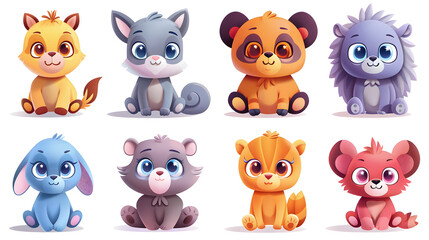 Fototapeta premium colorful set of little cartoon animals characters 