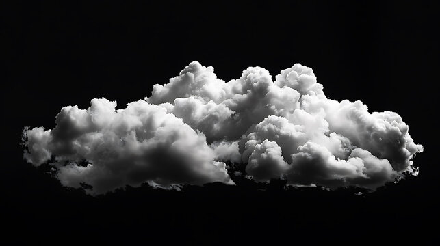 Soft and fluffy white clouds float in the inky black sky. The clouds are illuminated from below, creating a sense of mystery and wonder.