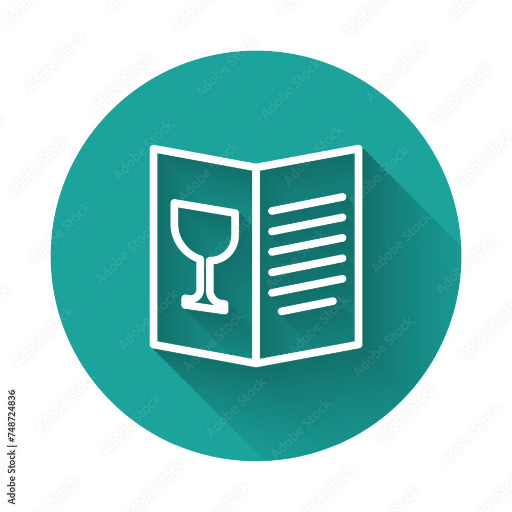 Poster white line restaurant cafe menu icon isolated with long shadow background. green circle button. vect