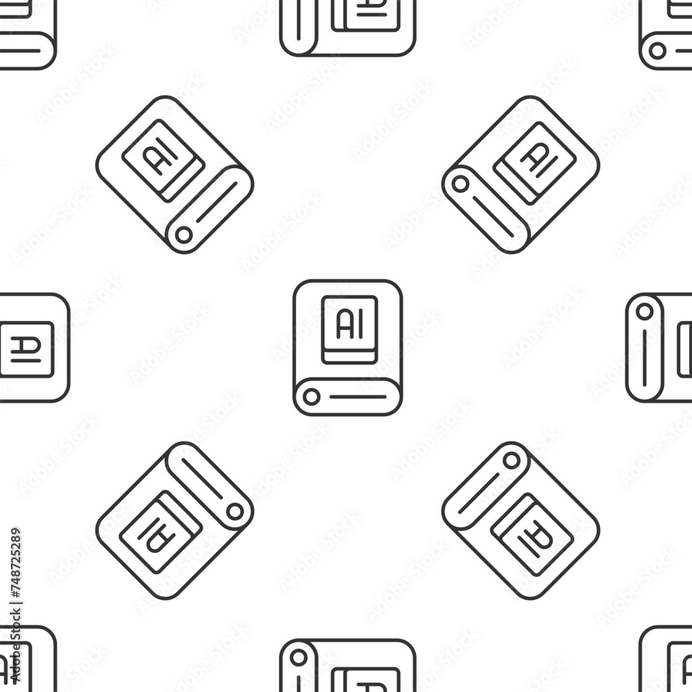 Poster grey line artificial intelligence ai icon isolated seamless pattern on white background. machine lea
