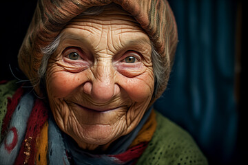 Closeup portrait of happy old woman