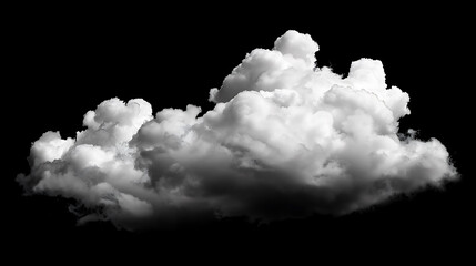 A large, white cloud against a black background. The cloud is soft and fluffy, with a hint of sunlight on the edges.