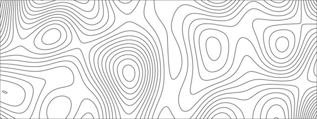 Abstract Topographic line art background. Mountain topographic terrain map background with white shape lines.Geographic map conceptual design.Black on white contour height lines.	
