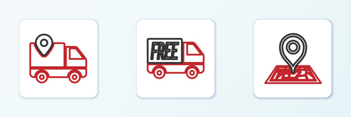 Set line Placeholder on map, Delivery tracking and Free delivery service icon. Vector