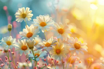 Fotobehang Mother's Day special with watercolor daisies and bright bokeh background © Nongkran