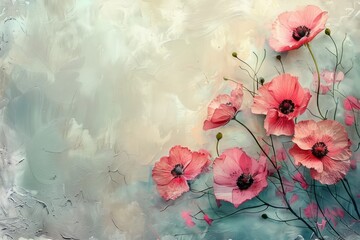 Fototapeta na wymiar Pastel Poppies on Textured Canvas
