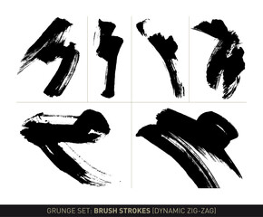 Grunge set: Brush strokes zig-zag in black and white vectorized