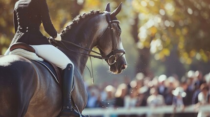 Equestrian Rider in Tailcoat Performing at Dressage Event